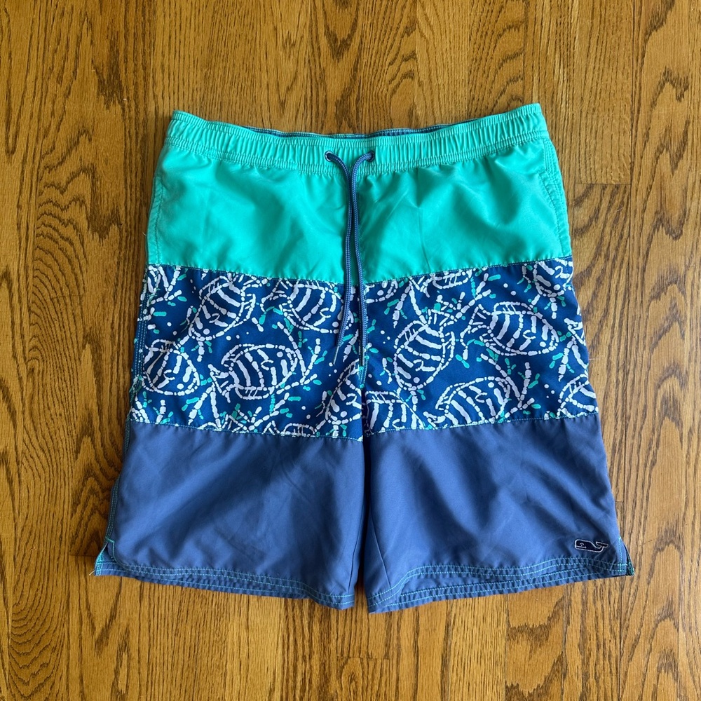 Vineyard Vines Men's Teal and blue fish Patterned Swim Trunks